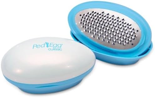 PedEgg Classic shown closed and open to reveal the stainless-steel microfile